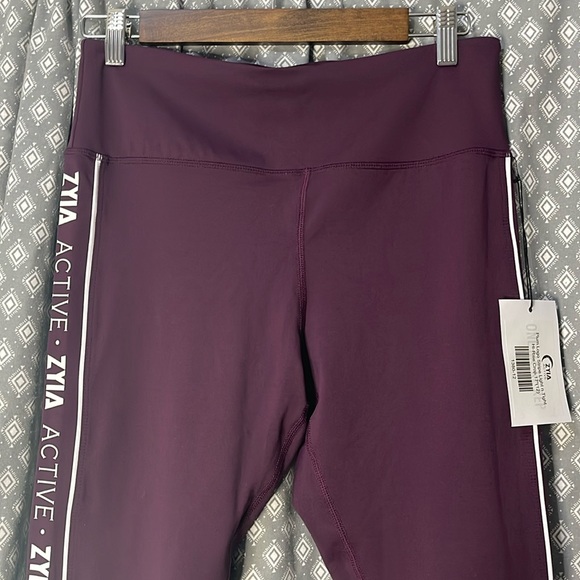 ZYIA Pants - Zyia Plum Logo Stripe Light n Tight Hi Rise crop 17”
